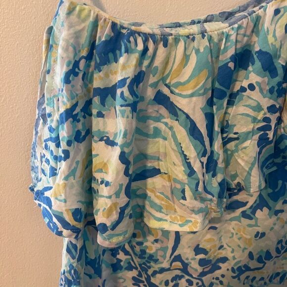 Lilly Pulitzer Matteo One Shoulder Top in Bennet Blue Salty Seas - Picture 4 of 7